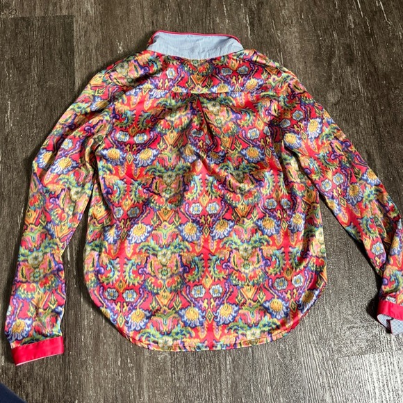 E by Eloise Colorful Floral Button Down Pajama Top Womens XS Red Blue Yellow - Picture 5 of 6